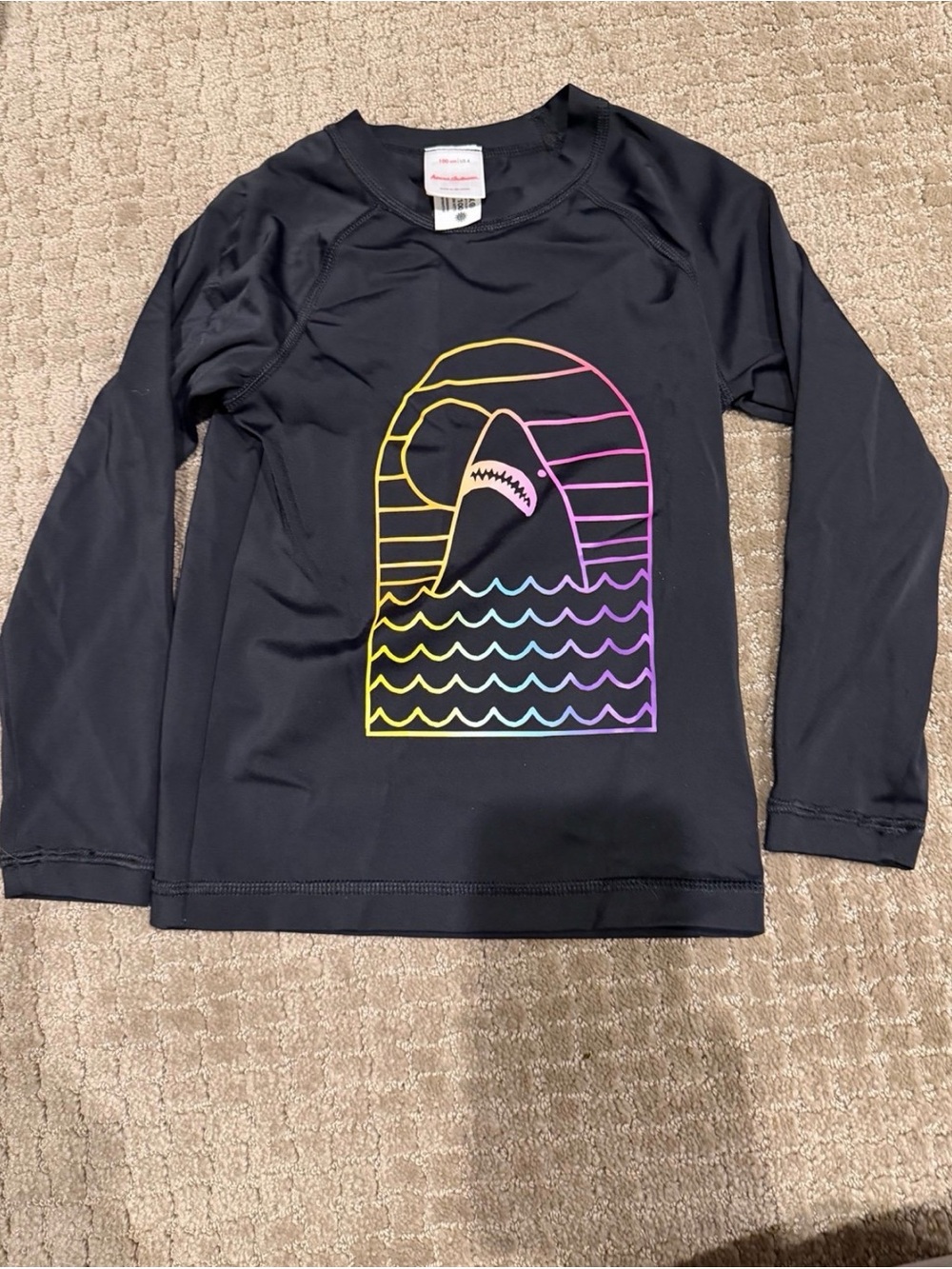 Hanna Andersson  Black Rash Guard with Rainbow Shark Graphic - Swim Shirt